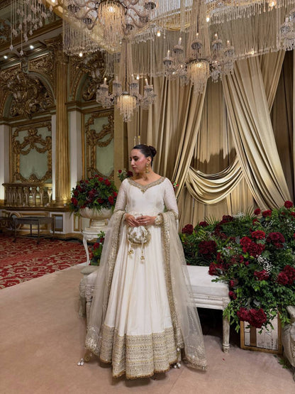 Ivory White Embroidered VichitraAnarkali