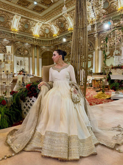 Ivory White Embroidered VichitraAnarkali