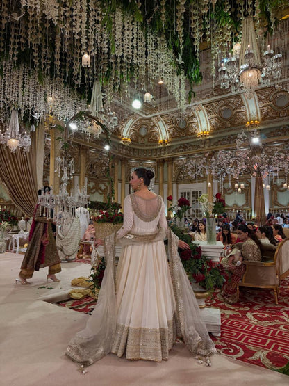 Ivory White Embroidered VichitraAnarkali