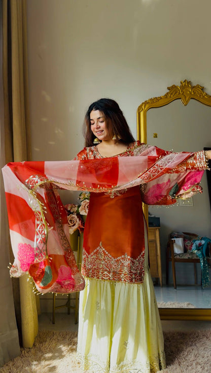 Royal Teal Kurti with Flowing Sharara & Designer Dupatta