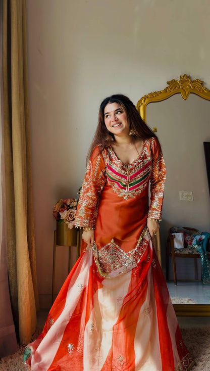 Royal Teal Kurti with Flowing Sharara & Designer Dupatta