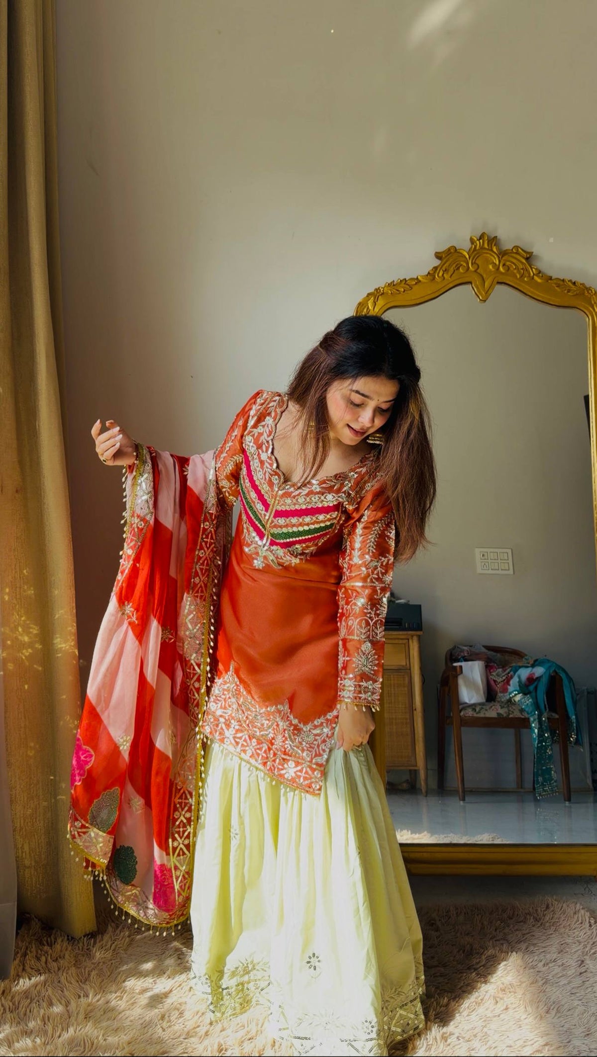 Royal Teal Kurti with Flowing Sharara & Designer Dupatta