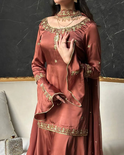 Luxury Wedding Wear Handwork Kurti & Sharara Set