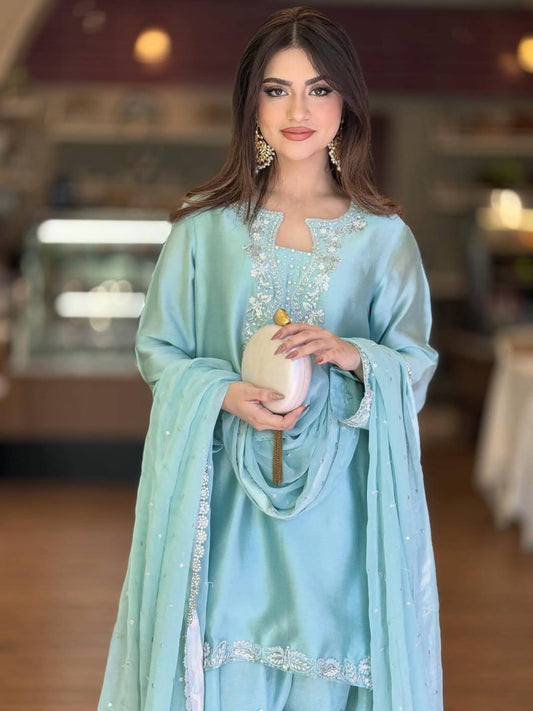 Designer Kurta with Farshi Palazzo & Heavy Dupatta Set