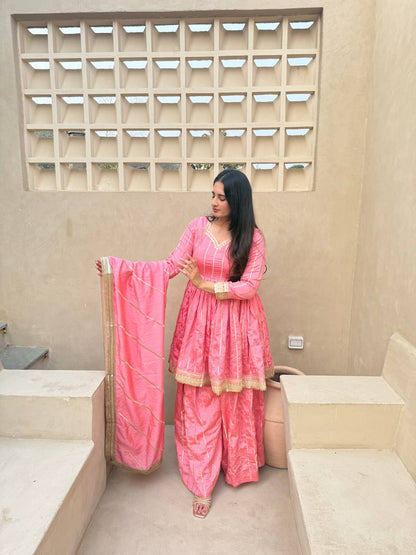 These outfits appear to be Anarkali Kurta Sets with Dupatta