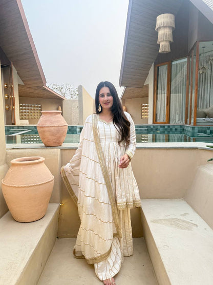 These outfits appear to be Anarkali Kurta Sets with Dupatta