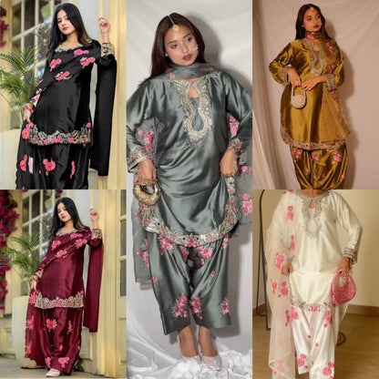 Luxury Ivory Ethnic Suit with Rose Embroidery.