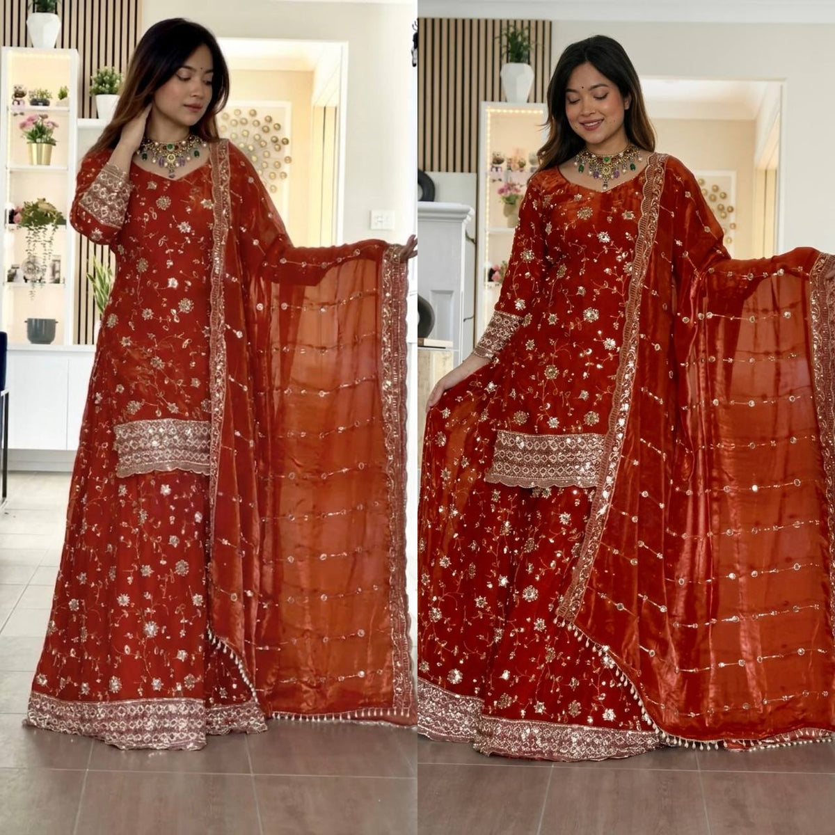 Elegant Red Designer Sharara Suit with Heavy Embroidery Dupatta
