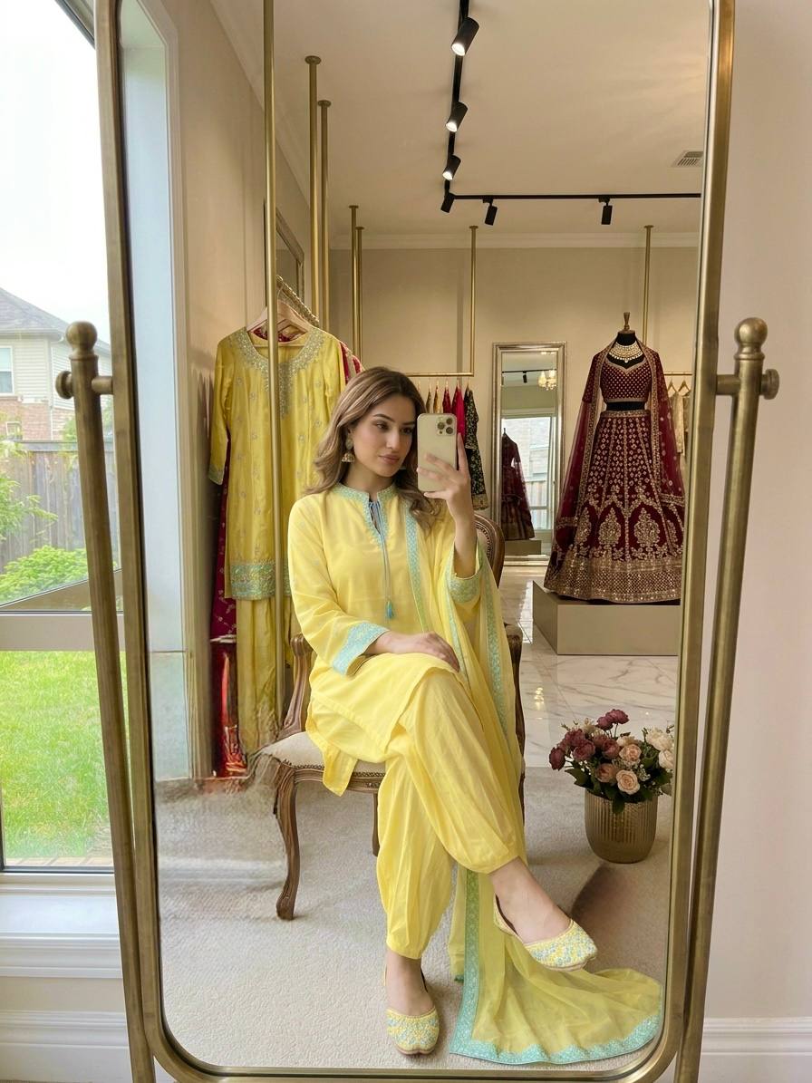 Pastel Yellow Embroidered Rayon Punjabi Suit Set with Patiala Pants