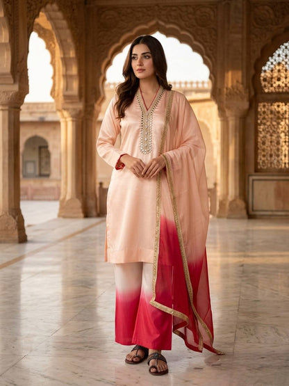 Designer Cream Blue Ombre Kurta Palazzo Set for Women