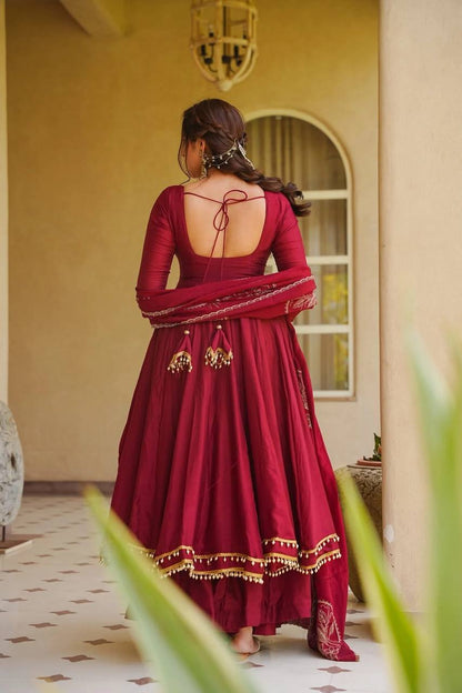 Designer Maroon Muslin Anarkali Suit Set with Dupatta for Women
