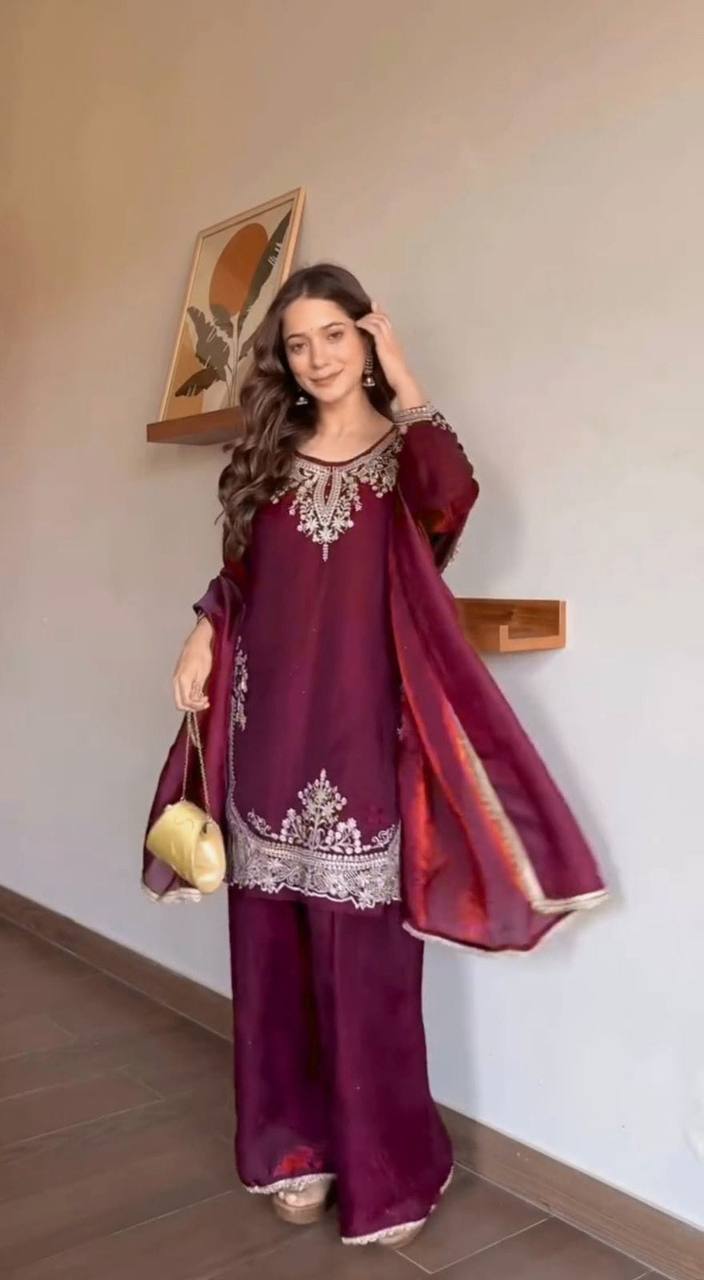 Elegance in maroon, where tradition meets modern style