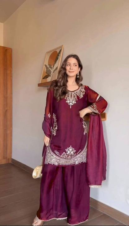 Elegance in maroon, where tradition meets modern style
