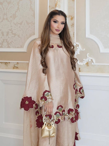 Elegant traditional outfit with floral embroidery showcasing grace, style, and modern sophistication