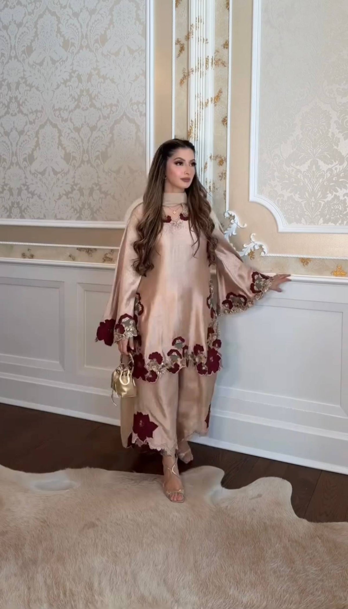 Elegant traditional outfit with floral embroidery showcasing grace, style, and modern sophistication