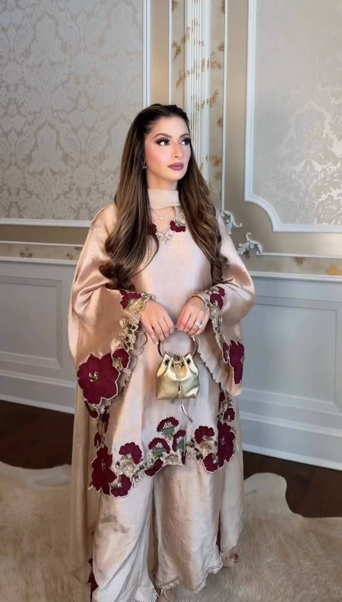 Elegant traditional outfit with floral embroidery showcasing grace, style, and modern sophistication