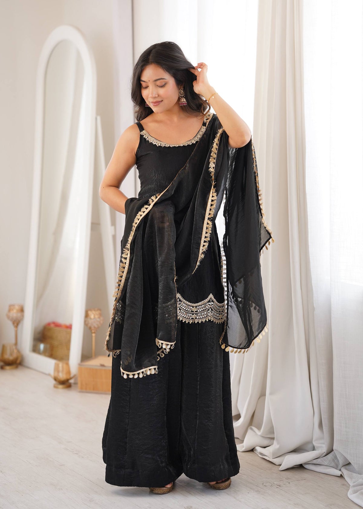 Premium Black  Embroidered Sharara Palazzo Set for Women