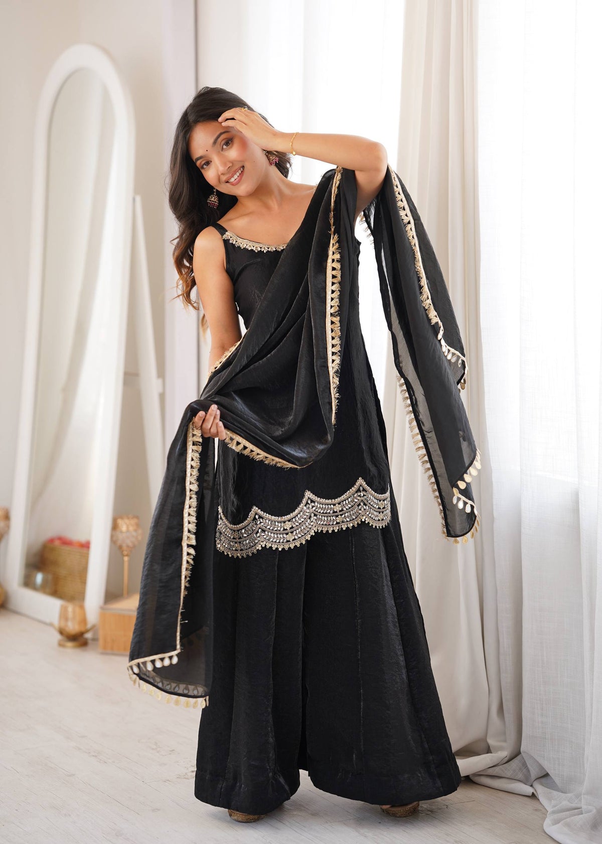 Premium Black  Embroidered Sharara Palazzo Set for Women