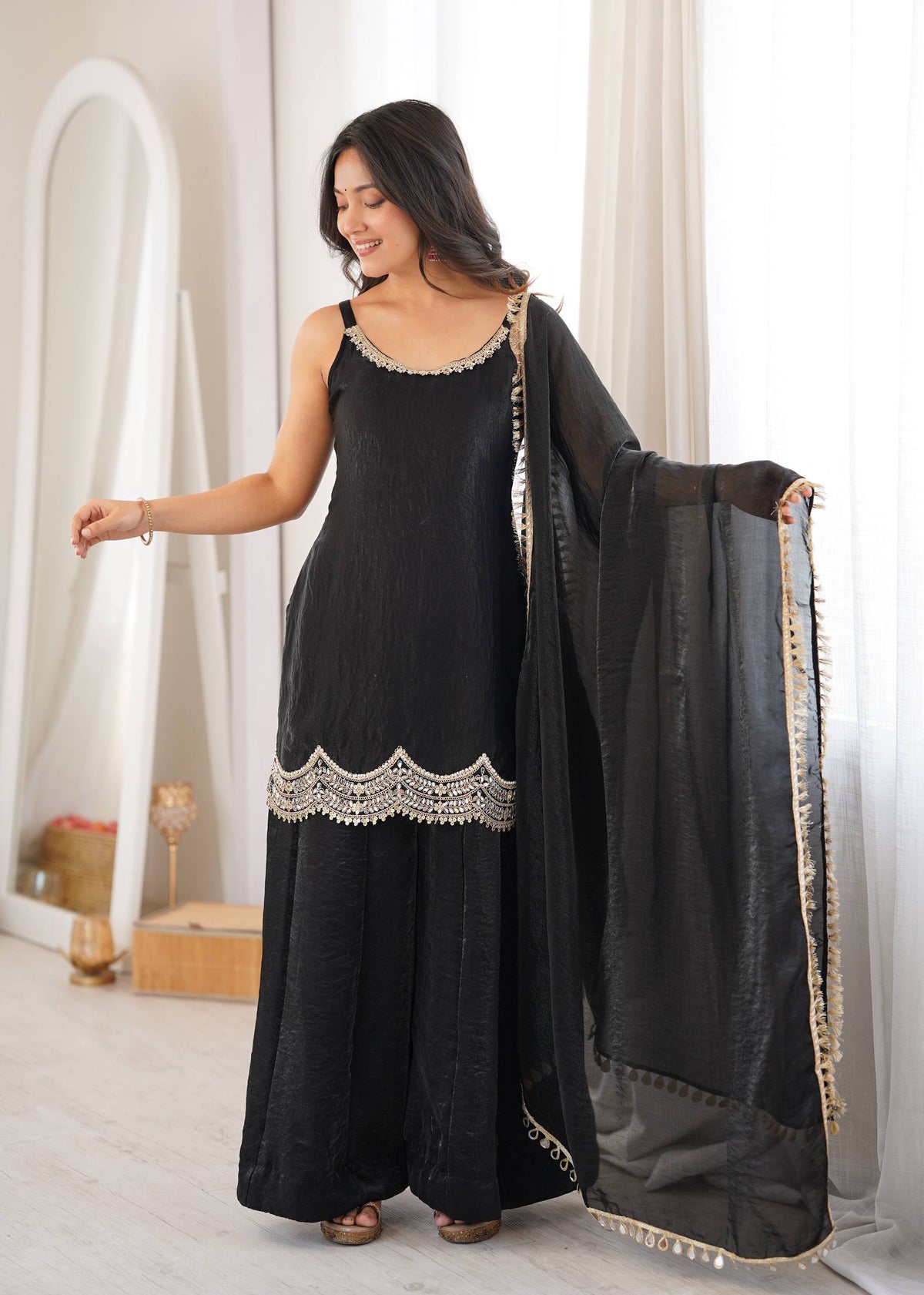 Premium Black  Embroidered Sharara Palazzo Set for Women