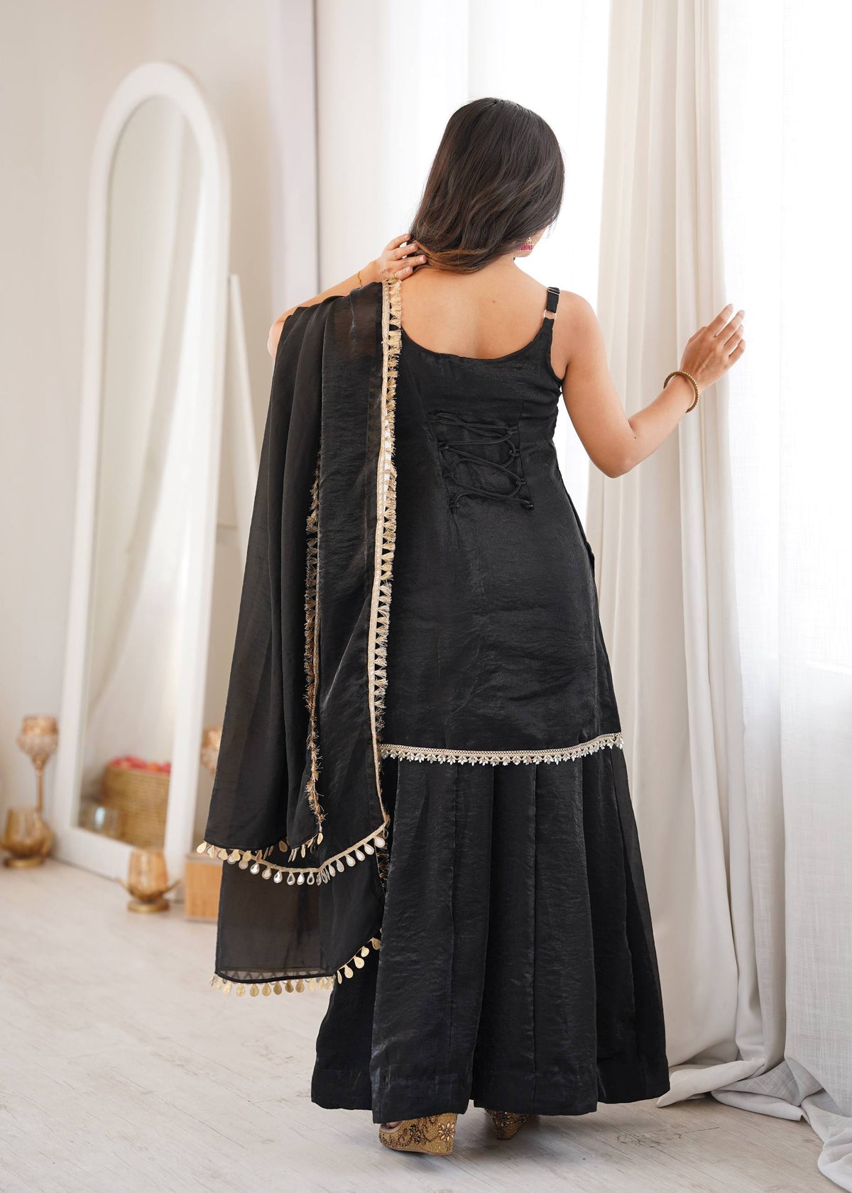 Premium Black  Embroidered Sharara Palazzo Set for Women