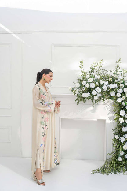 Ivory Floral Embroidered Rayon Fully Stitched A-Line Flared Kurta