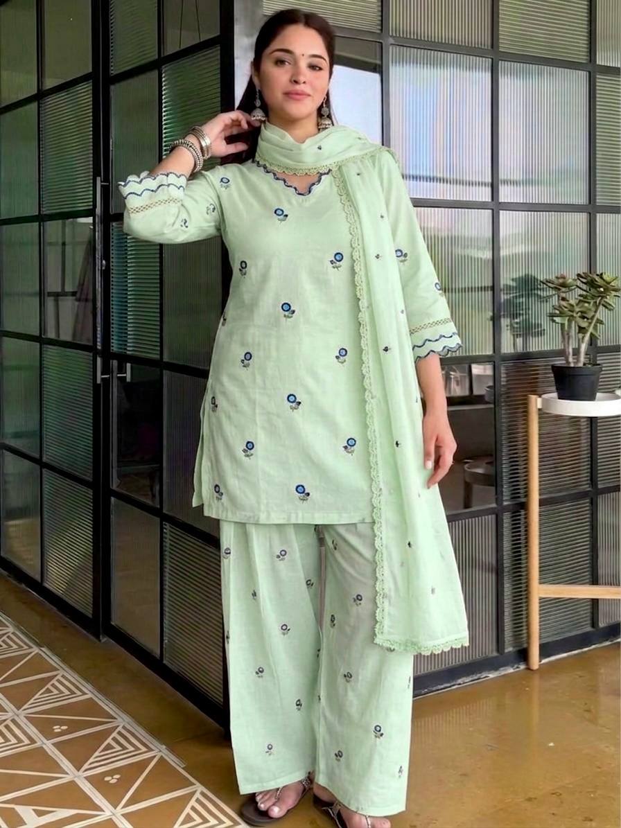 Yellow  Premium Straight Kurta with Palazzo & Dupatta Suit Set for Women