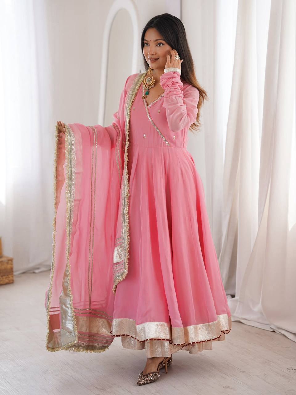 Elegant Georgette Anarkali Suit Set with Gota Patti & Zari Work for Women