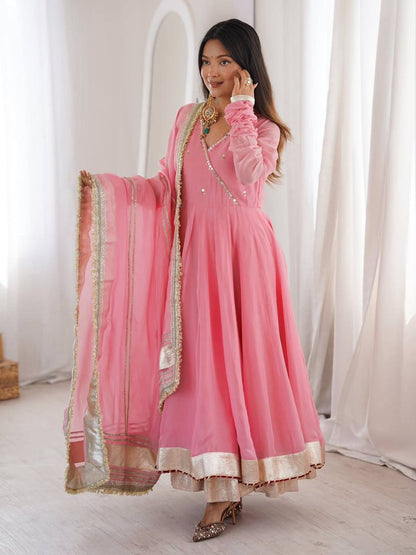 Elegant Georgette Anarkali Suit Set with Gota Patti & Zari Work for Women