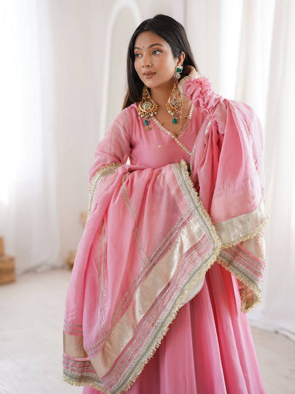 Elegant Georgette Anarkali Suit Set with Gota Patti & Zari Work for Women