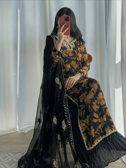 Women’s Black & Brown Floral Printed Suit Set
