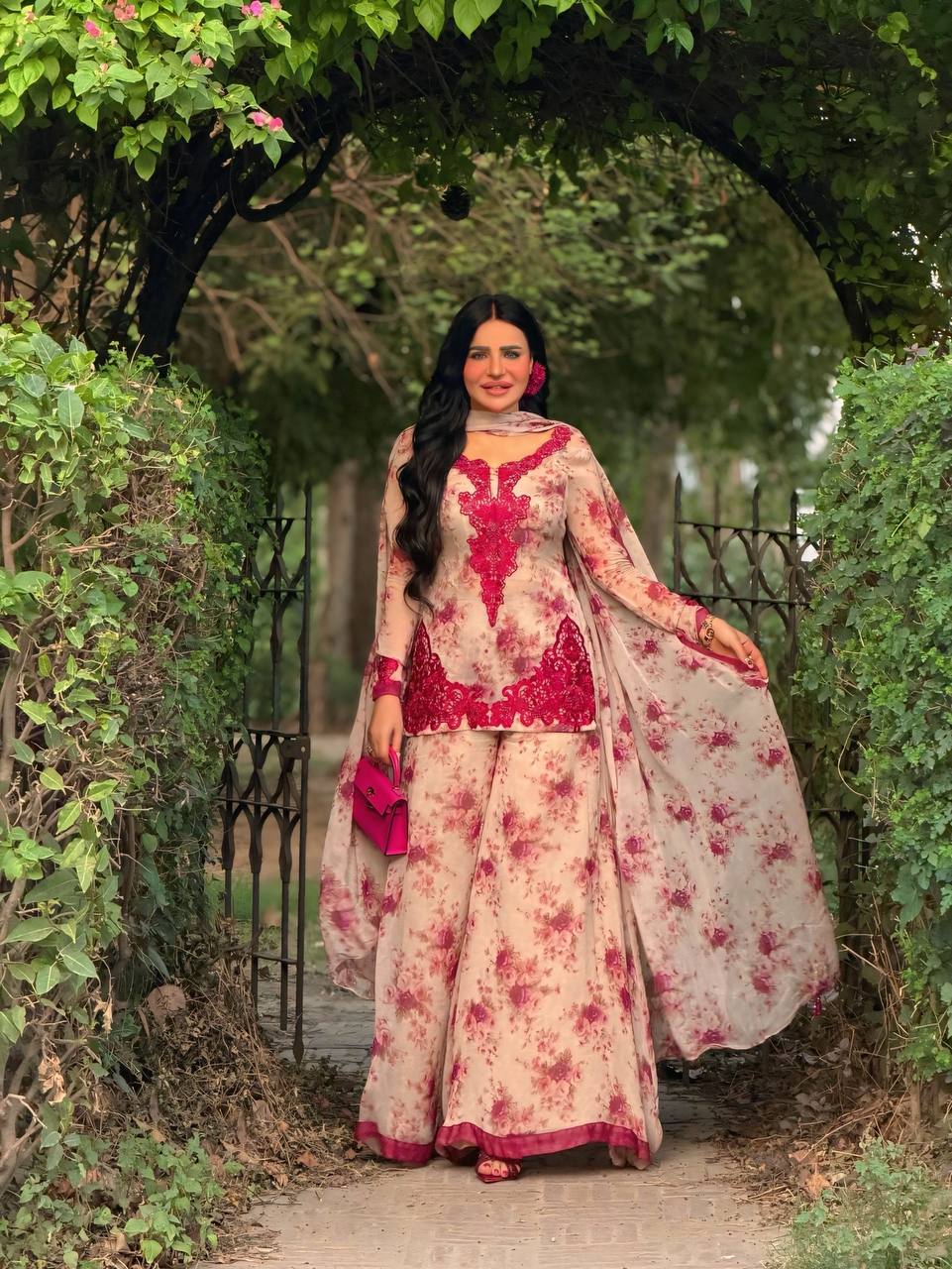 Women’s Beige Floral Printed Pakistani Suit Set