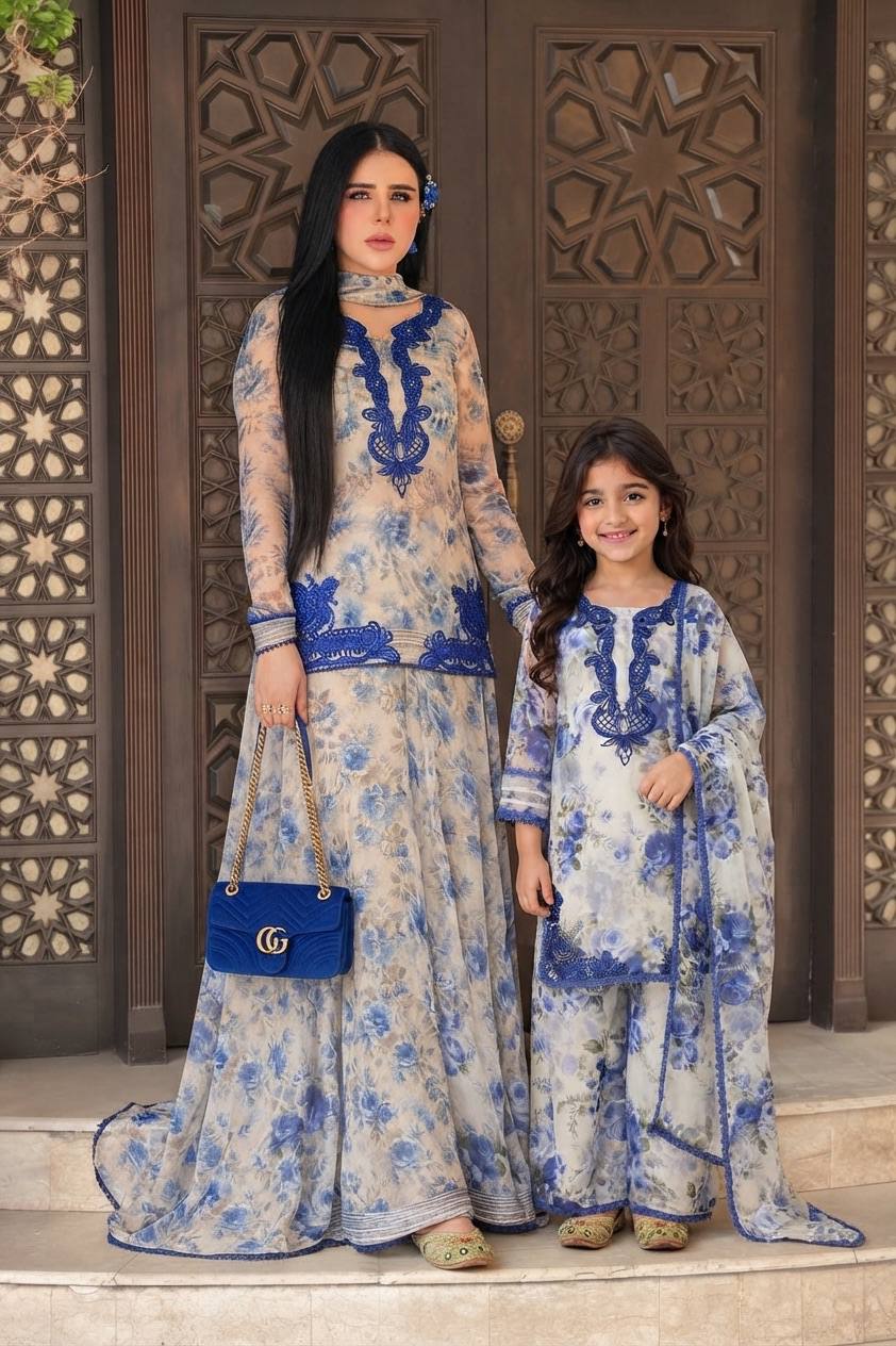 Women’s Beige Floral Printed Pakistani Suit Set