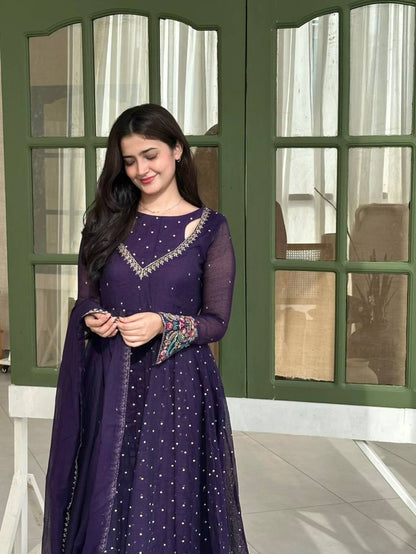 Designer Navy Blue Sequin Embroidered Anarkali Suit Set for Women