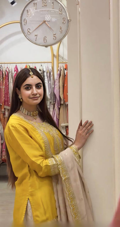 Women’s Mustard Yellow Embroidered Suit Set