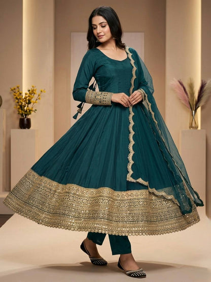 Royal Teal Anarkali Look For Modern Ethnic Fashion